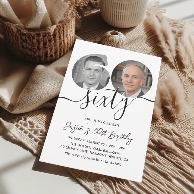 Convite Minimalist Sixty Black White 60th Birthday Party (Criador carregado)