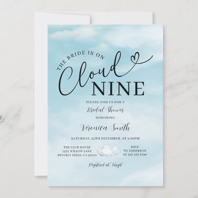 Convite Minimalist Sky Blue Cloud Nine Bridal Shower Theme (Frente)
