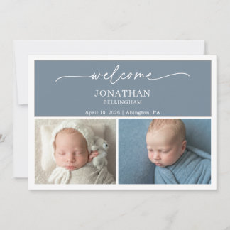 Convite Minimalist Slate Blue Photo Baby Announcement Card