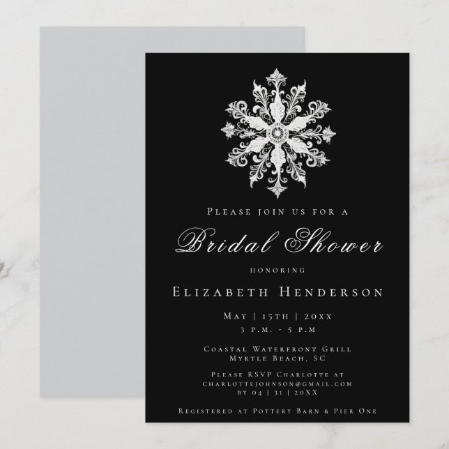 Convite Minimalist Snowflake Bridal Shower | Black (Frente/Verso)