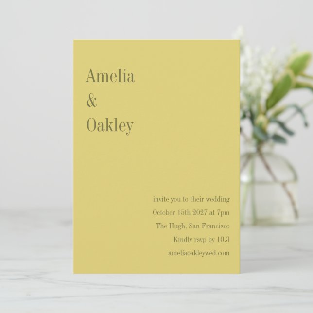 Convite Minimalist Soft Yellow Elegant Chic Modern Wedding (Em pé/Frente)