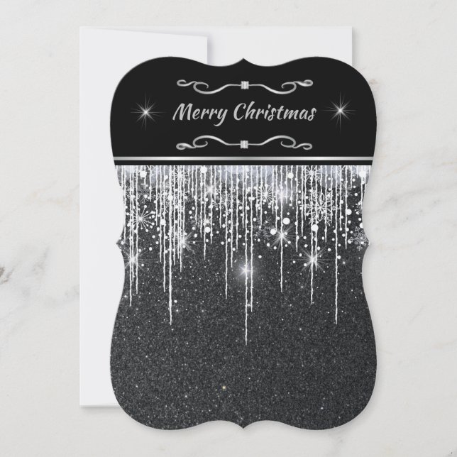 Convite Minimalist Sparkly Black and Silver Christmas (Frente)