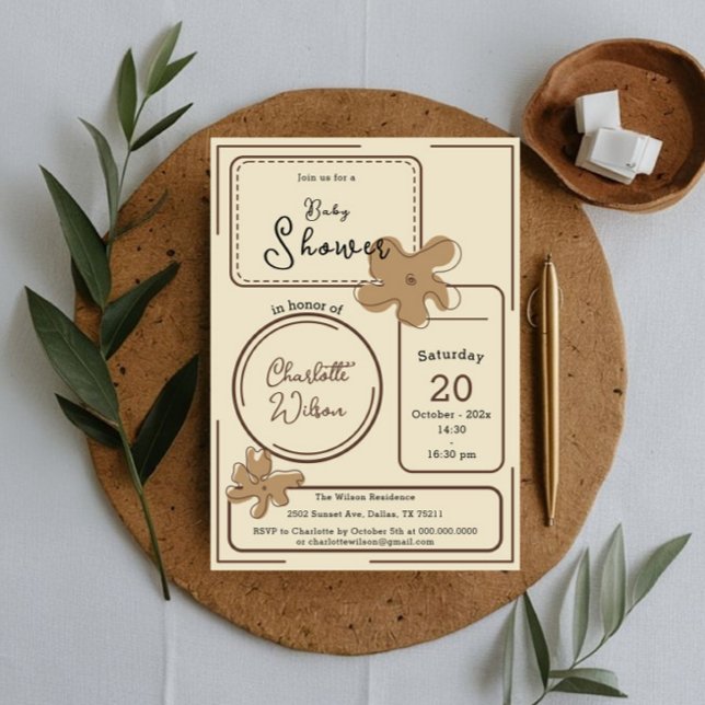 Convite Minimalist Style Flower Notes Baby Shower (Criador carregado)