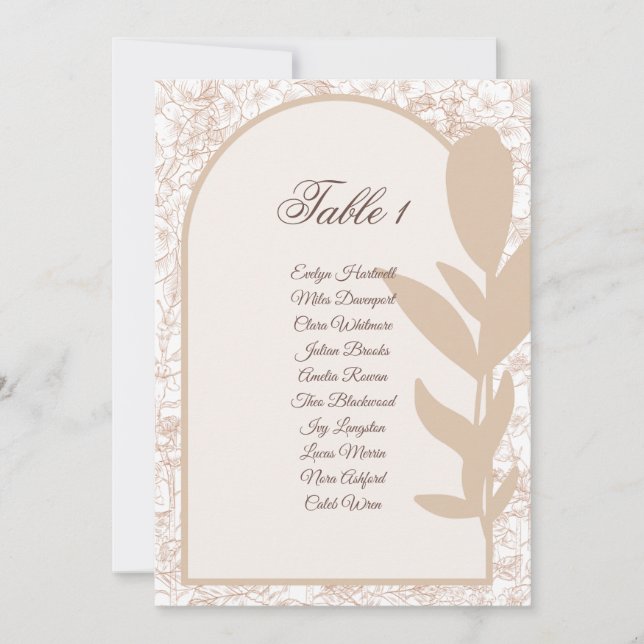 Convite ​Minimalist Tan Botanical Arch Seating Chart Card (Frente)