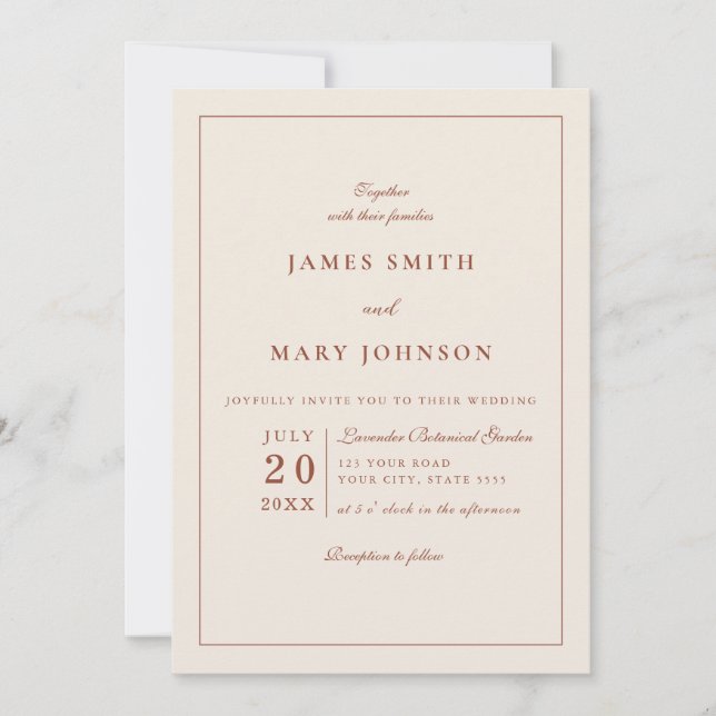 Convite Minimalist Terracotta Burnt Orange Boho Wedding (Frente)
