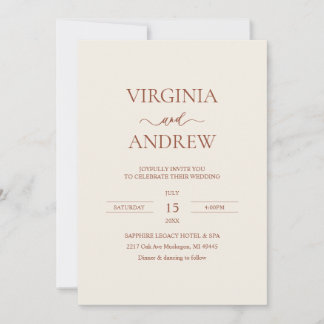 Convite Minimalist Terracotta Wedding Monogram