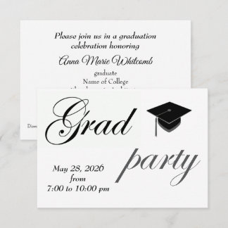 Convite Minimalist Text College Graduation Party 