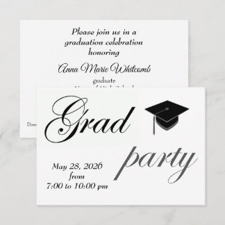 Convite Minimalist Text High School Graduation Party 