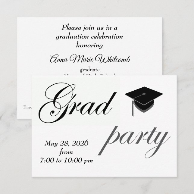 Convite Minimalist Text High School Graduation Party  (Frente/Verso)