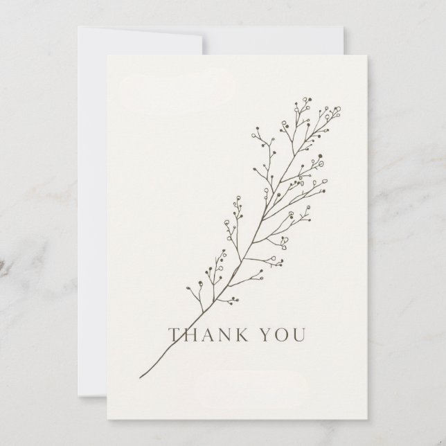 Convite Minimalist Thank-You Card with Line Art Floral  (Frente)