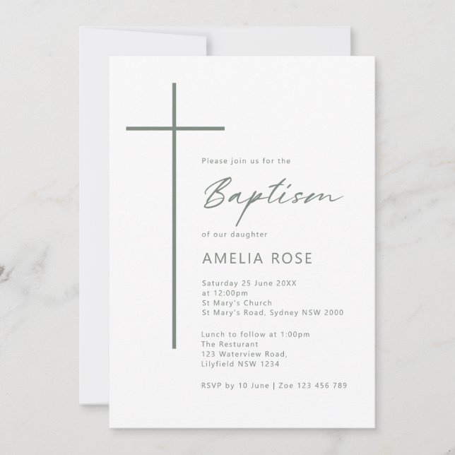 Convite Minimalist Typography cross baptism (Frente)