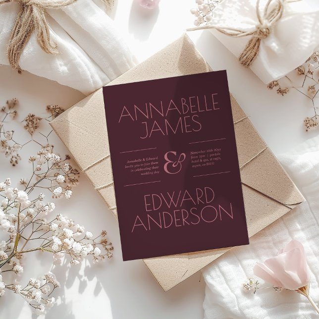 Convite Minimalist Typography Elegant Burgundy Wedding (Criador carregado)