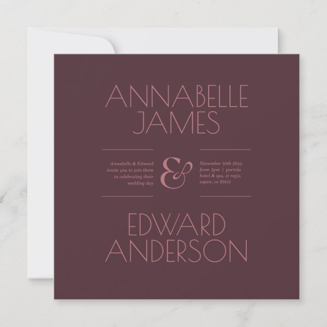 Convite Minimalist Typography Elegant Burgundy Wedding (Frente)