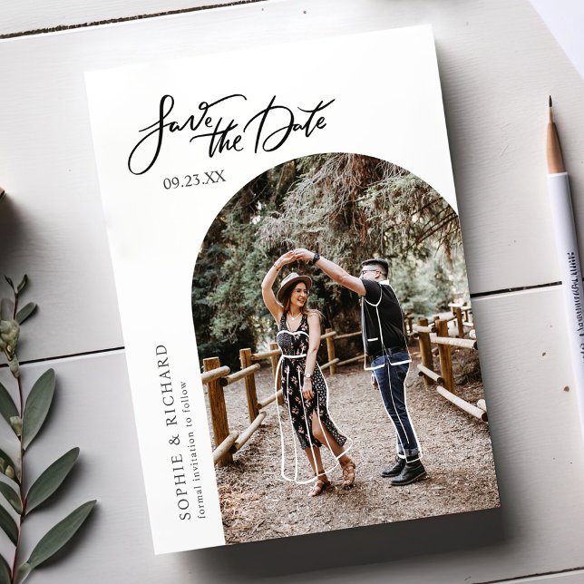Convite Minimalist Unique Boho Arch Photo Save The Date  (Criador carregado)