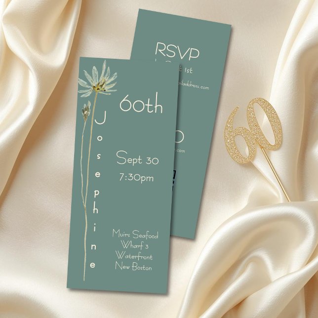 Convite Minimalist Vertical Floral Sage 60th Birthday  (Criador carregado)