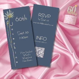 Convite Minimalist Vertical Floral Slate 60th Birthday 