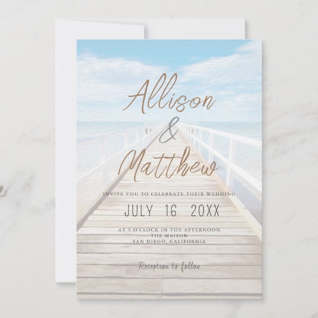Convite Minimalist Watercolor Beach Wedding (Frente)