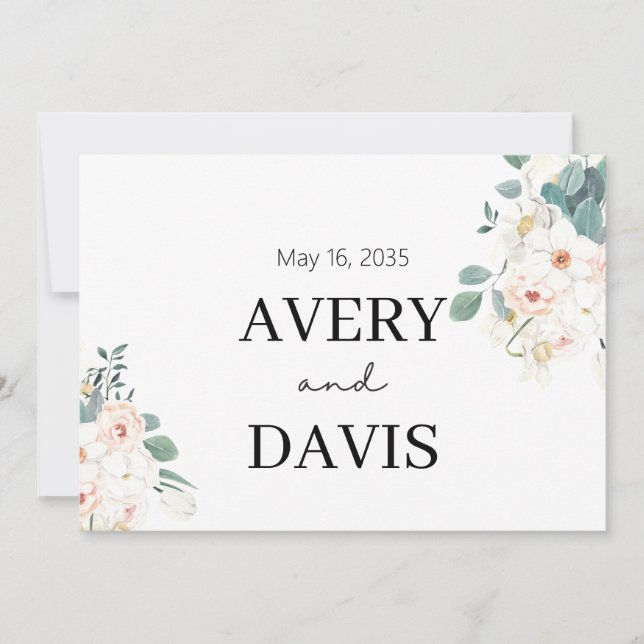 Convite Minimalist Watercolor Floral Personalized Wedding  (Frente)