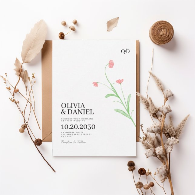 Convite Minimalist Watercolor flower Wedding Invitation (Criador carregado)