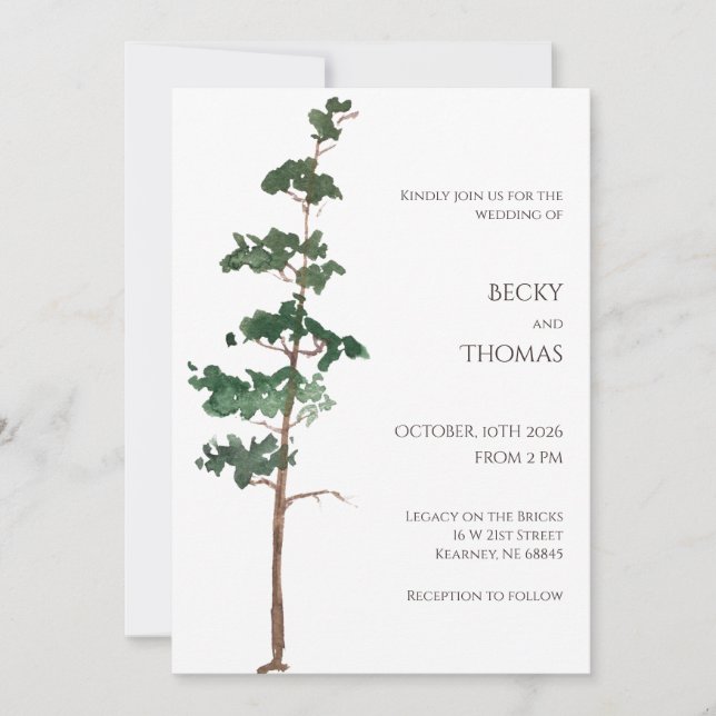 Convite Minimalist Watercolor Spruce Wedding (Frente)
