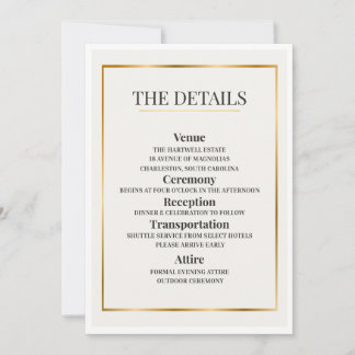 Convite Minimalist Wedding Details Card – Gold Border
