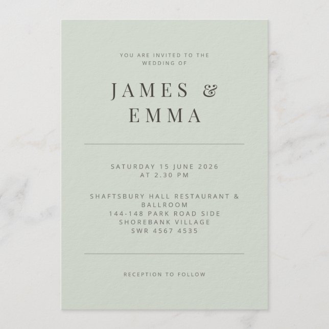 Convite Minimalist Wedding Invitation Pale Sage (Frente)