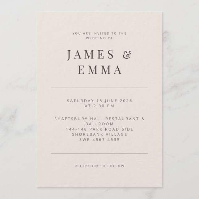 Convite Minimalist Wedding Invitation Soft Beige (Frente)