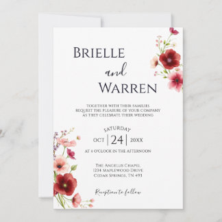 Convite Minimalist Wedding Invitation Wild Flowers