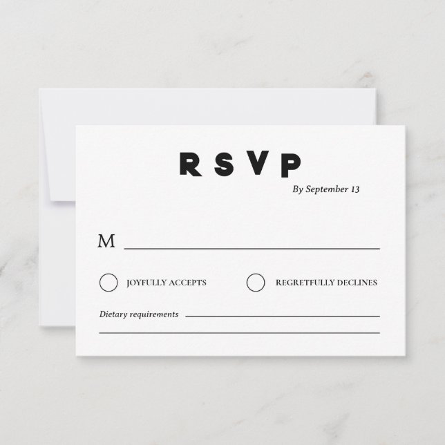 Convite Minimalist Wedding RSVP Card | Simple Black &White (Frente)