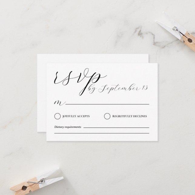 Convite Minimalist Wedding RSVP Card | Simple Black &White (Frente/Verso In Situ)