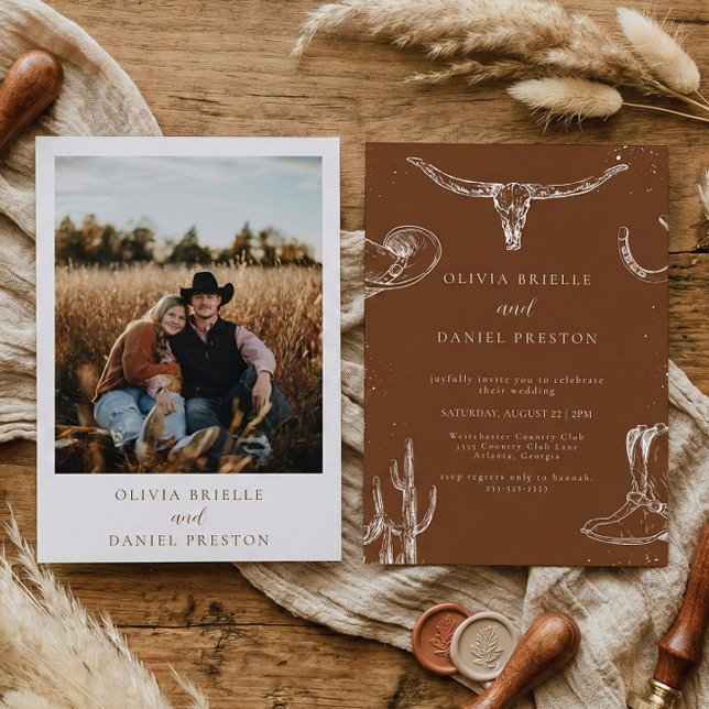 Convite Minimalist Western Rustic Country Photo Wedding (Criador carregado)