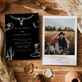 Convite Minimalist Western Rustic Photo Black Wedding