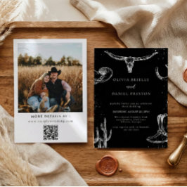 Convite Minimalist Western Rustic Photo Qr Code Wedding