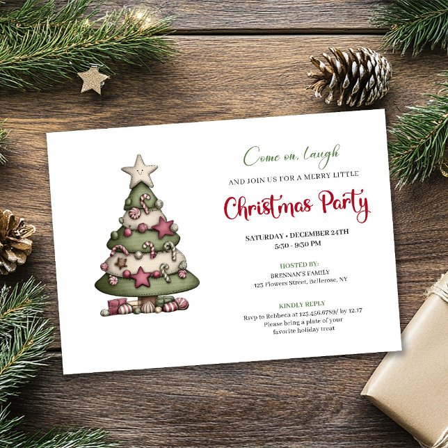 Convite Minimalist Whimsical Christmas Tree Party Design (Minimalist Whimsical Christmas Tree Party Design)