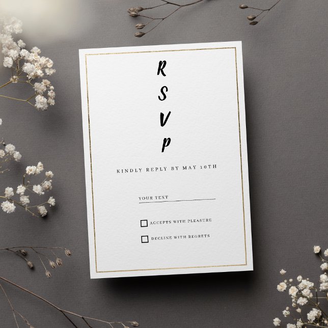 Convite Minimalist white and gold typography RSVP (Minimalist white and gold typography RSVP)