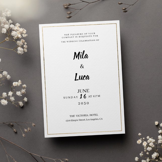Convite Minimalist white and gold typography Wedding (Minimalist white and gold typography Wedding )