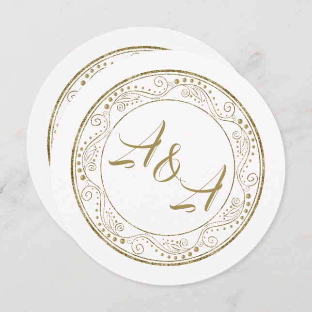 Convite Minimalist White and Gold Wedding Invitation (Frente/Verso)