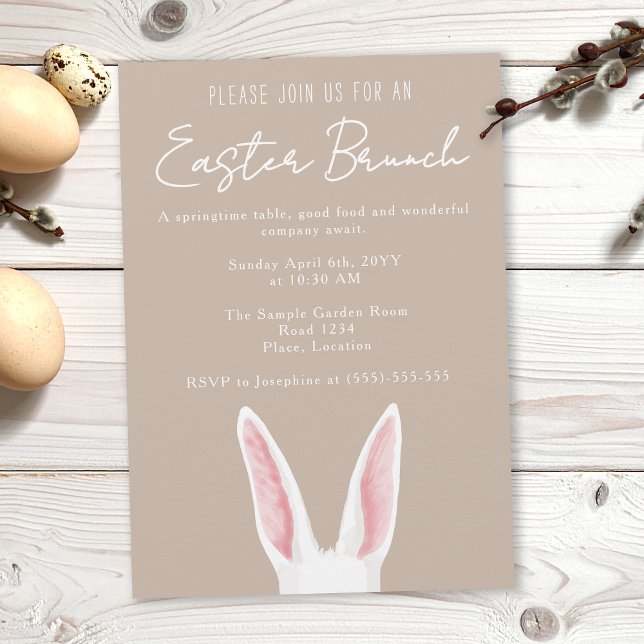 Convite Minimalist White Bunny Ears Beige Easter Brunch (Criador carregado)
