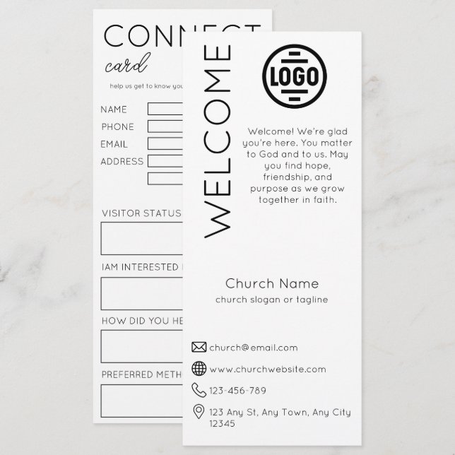 Convite Minimalist White Church Connection Card (Frente/Verso)