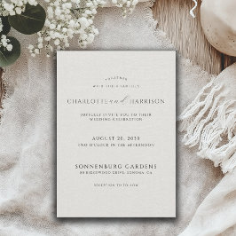 Convite Minimalist White Faux Linen Wedding Invitation