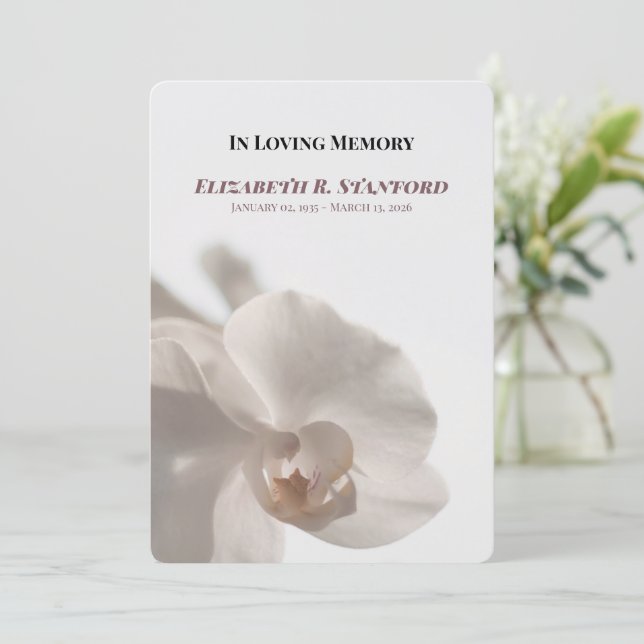 Convite Minimalist White Orchid Memorial Program (Em pé/Frente)