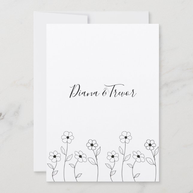 Convite Minimalist Wild Flowers Wedding Monogram Design (Frente)