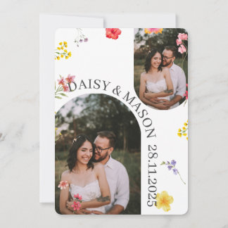 Convite Minimalist Wildflower Botanical Wedding with photo