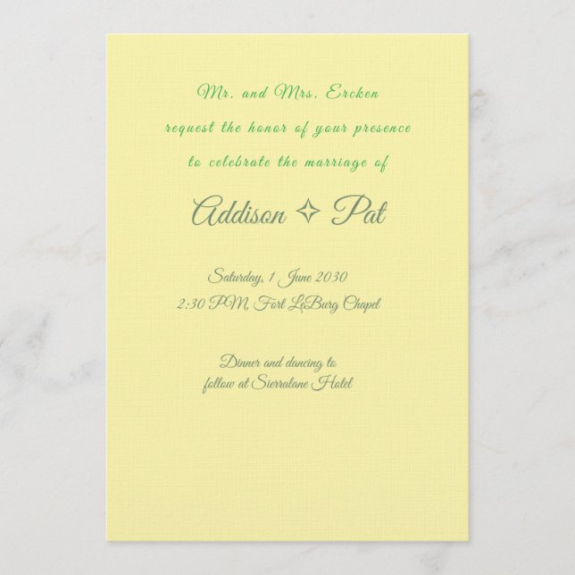 Convite Minimalist Yellow & Sage Green Wedding Invitation (Frente)