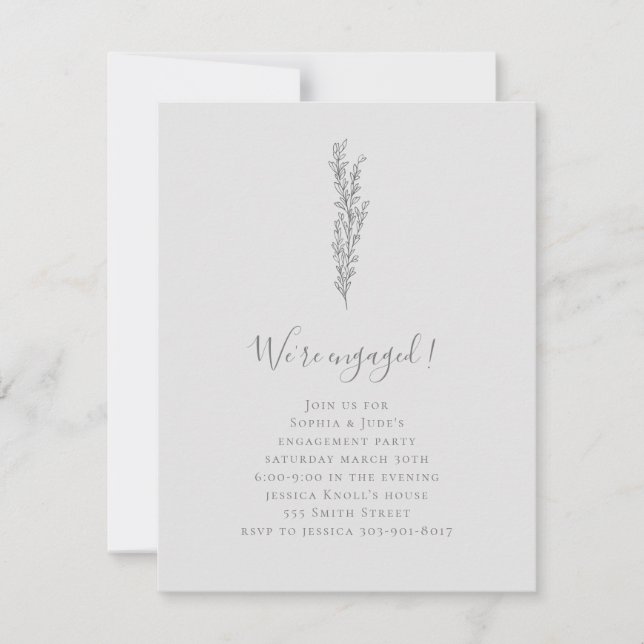 Convite minimalista à Festa de noivado (Frente)