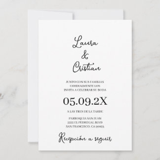 Convite minimalista ao casamento em espanhol
