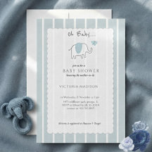 Minimalista Azul Empoeirado Oh Bebê Elefante Esboç