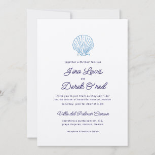 Convite Minimalista Azul para Casamento no Destino