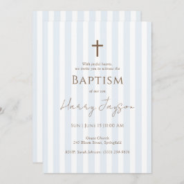 Convite Minimalista Blue Strike Cross Baptism