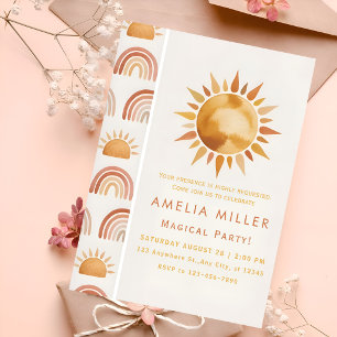 Convite Minimalista Boho Amizade Sol e Arco-íris